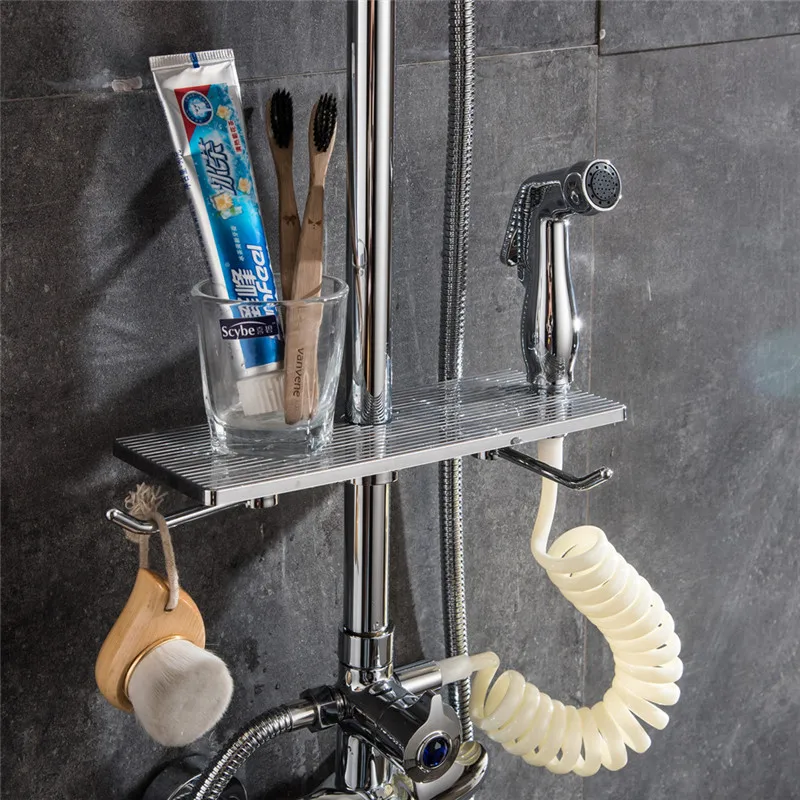 

MeyJig Bathroom Shelf Shampoo Storage Rack Organizer Bath Towel Tray Home Bathroom Shelves Single Tier Shower Head Holder