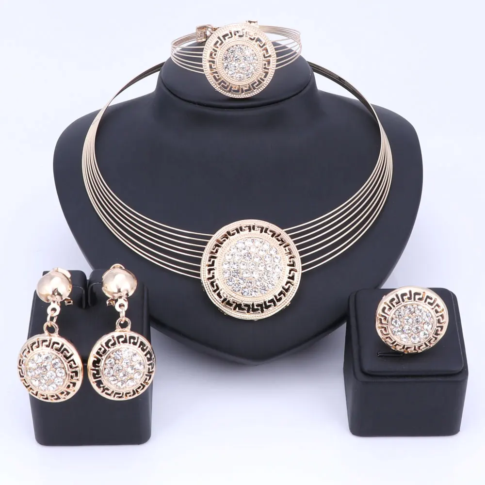 African Dubai Fashion Multi layer Chain Necklaces Jewelry Set For