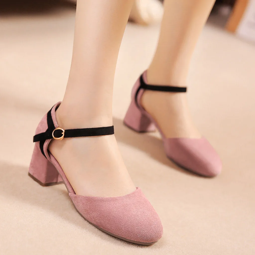 SAGACE Women's round head casual soft buckle pink flat shoes with flaps gladiator simple solid color fashion women's shoes