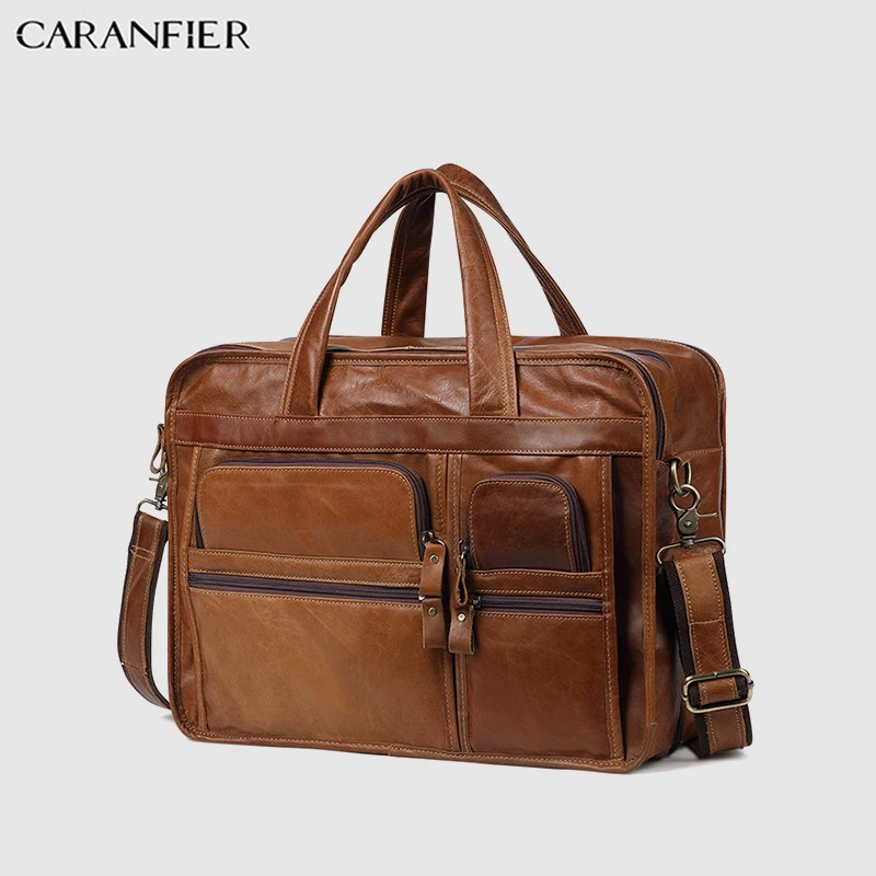 CARANFIER رجل حقيبة خمر المحامي حقيقية جلد البقر الصلبة رسول السفر حقيبة الكتف الأعمال مكتب وثيقة حقيبة يد