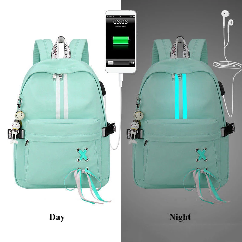 Школьный рюкзак для девочки-подростка Mochila Feminina, женские рюкзаки, нейлоновый водонепроницаемый повседневный рюкзак для ноутбука с зарядкой через USB, женский рюкзак - Цвет: Небесно-голубой