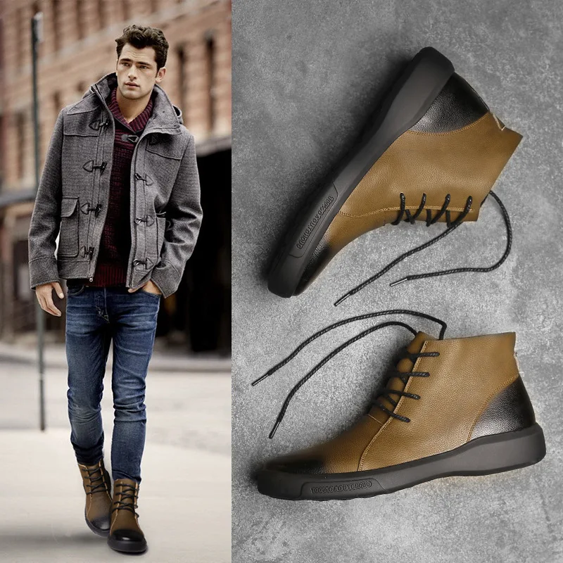 New Men Winter Shoes Warm Comfortable Fashion Genuine Leather Chelsea Snow Boots Waterproof Boots Men's Plush Warm Boots New Men Winter Shoes Warm Comfortable Fashion Genuine Leather Chelsea Snow Boots Waterproof Boots Men's Plush Warm Boots