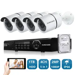 Sunchan HD AHD-H 4CH 1080 P 2.0MP SONY CCD камеры систем безопасности 4 * 1080 P наружного видеонаблюдения ночного видения системы домашней безопасности 1 ТБ HDD