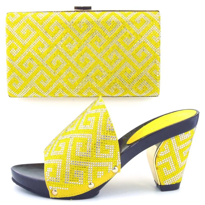 ФОТО Free Shipping Italian Women Shoes And Bags To Match Set Sale Beaded African Matching Shoes And Purse In yellow Color  !MWE1-36