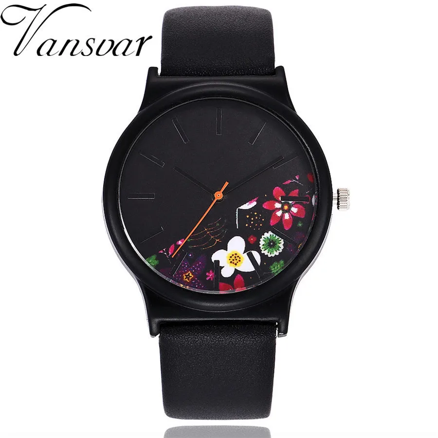 

Vansvar Brand Vintage Women Flower Watch Luxury Brand Leather Floral Pattern Casual Quartz Watch Women Clock Relogio Feminino