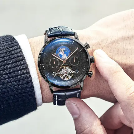 Брендовые мужские часы автоматические механические часы Tourbillon спортивные часы кожаные повседневные деловые часы в ретро-стиле Relojes Hombre - Цвет: 6
