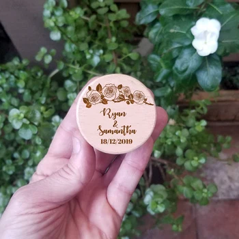 

Elegant Personalized Ring Box with Rose Flower Wedding Engagement Proposal Ring Holder Bearer Box Wooden Name Round Custom Boxes