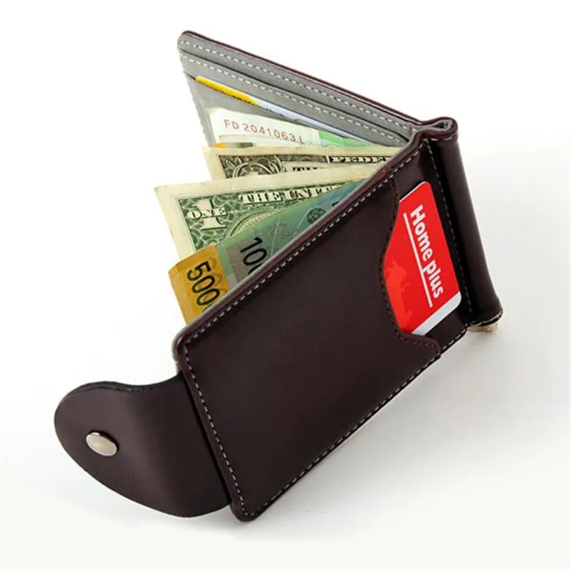 Для женщин кошельки Лидер продаж роскошный Для мужчин ультра-тонкий кожаный зажим для денег бумажник ID кошелек для кредитных карт A8 - Цвет: Серый