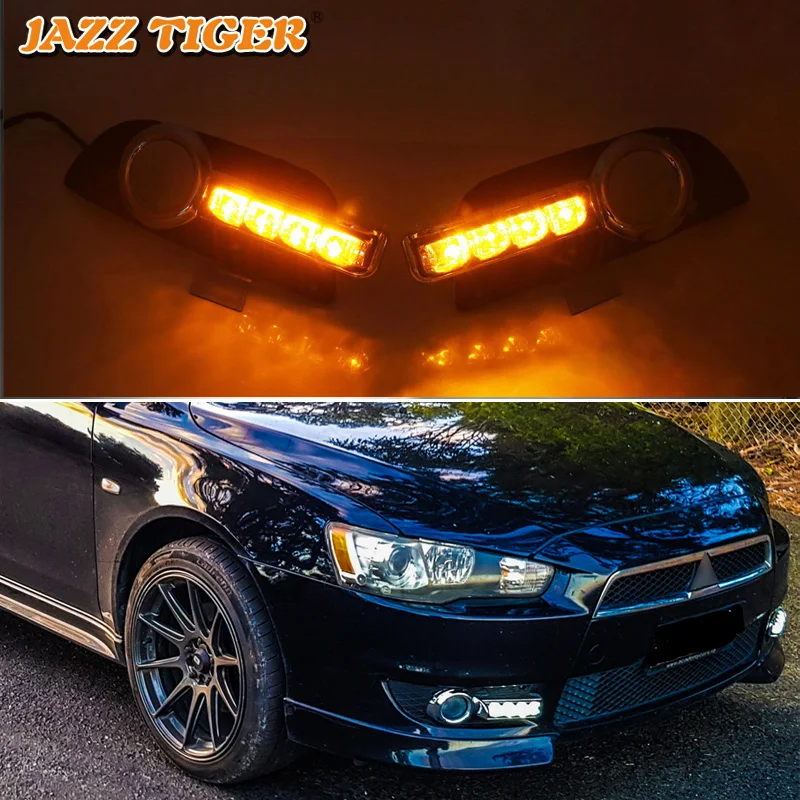 

JAZZ TIGER 2PCS Yellow Turn Signal Function Car Driving Lamp DRL LED Daytime Running Light For Mitsubishi Lancer 2010 2011 2012