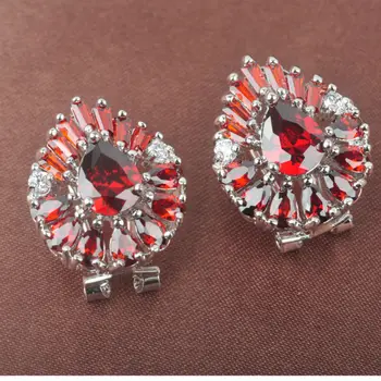 

Noble Design Red Stone Cubic Zirconia For Women Clip Earrings Jewelry Free Shipping LS080