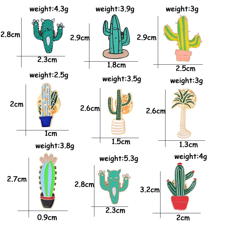 Модные тропические кактусы Коллекция дерево зеленые Броши с растительными мотивами для женщин и детей злой призрак странные вещи сумка Металлические Булавки