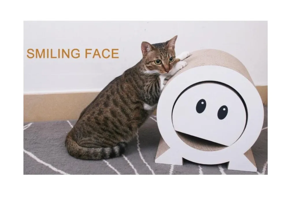 

Smiley Corrugated Cat furniture Cat Scratcher Fat Cat Bed Cardboard Paper High Quality Cat Toy Scratching Pad with catnip