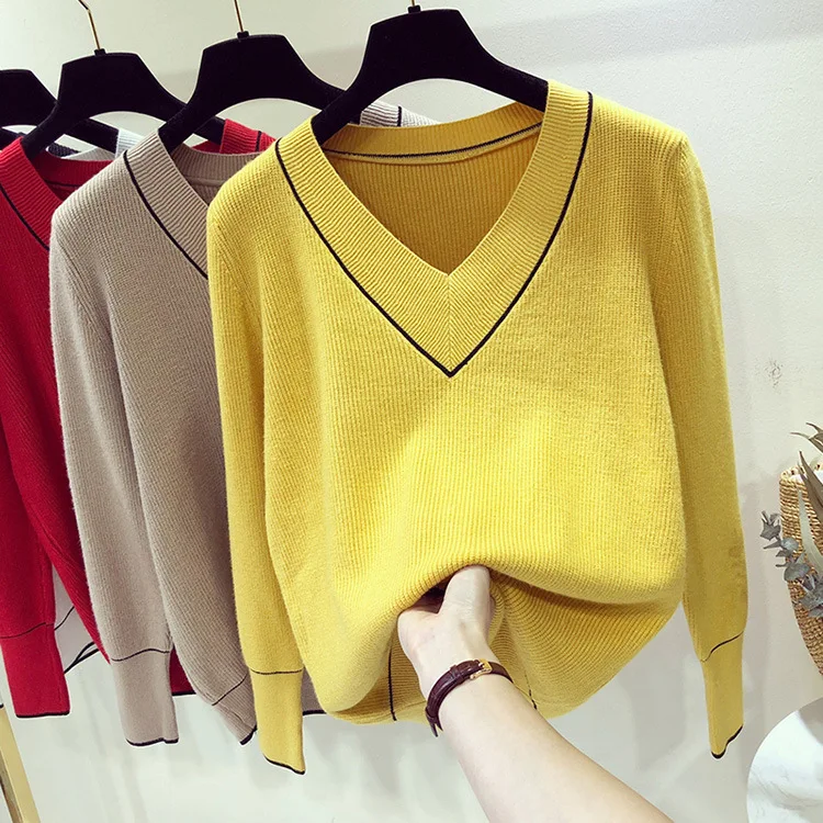 

Women's sweater V-neck 2019 spring / autumn new sweater multi-color selection loose thin bottoming shirt sweater sweater
