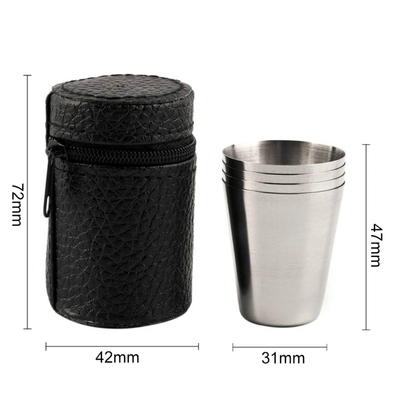 New Household Small Stainless Steel Wine Glass Set With 4 Cup Sleeve Party Supplies 4PCS 30ML