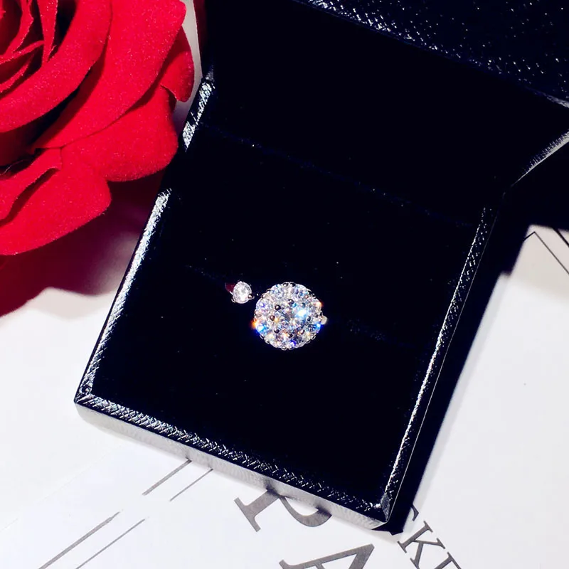 Кольца из стерлингового серебра S925 пробы для женщин, вращающееся Открытое кольцо с кубическим цирконием, свадебные ювелирные украшения, Роскошные ювелирные украшения