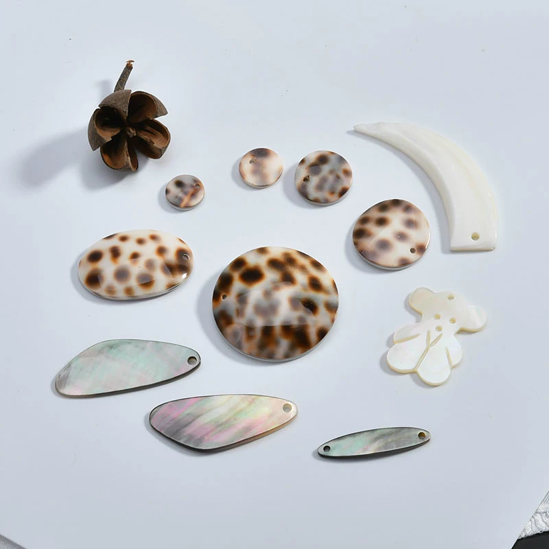 

Natural white shell long square leopard print DIY Korea extremely simple earring material handmade ornaments accessories