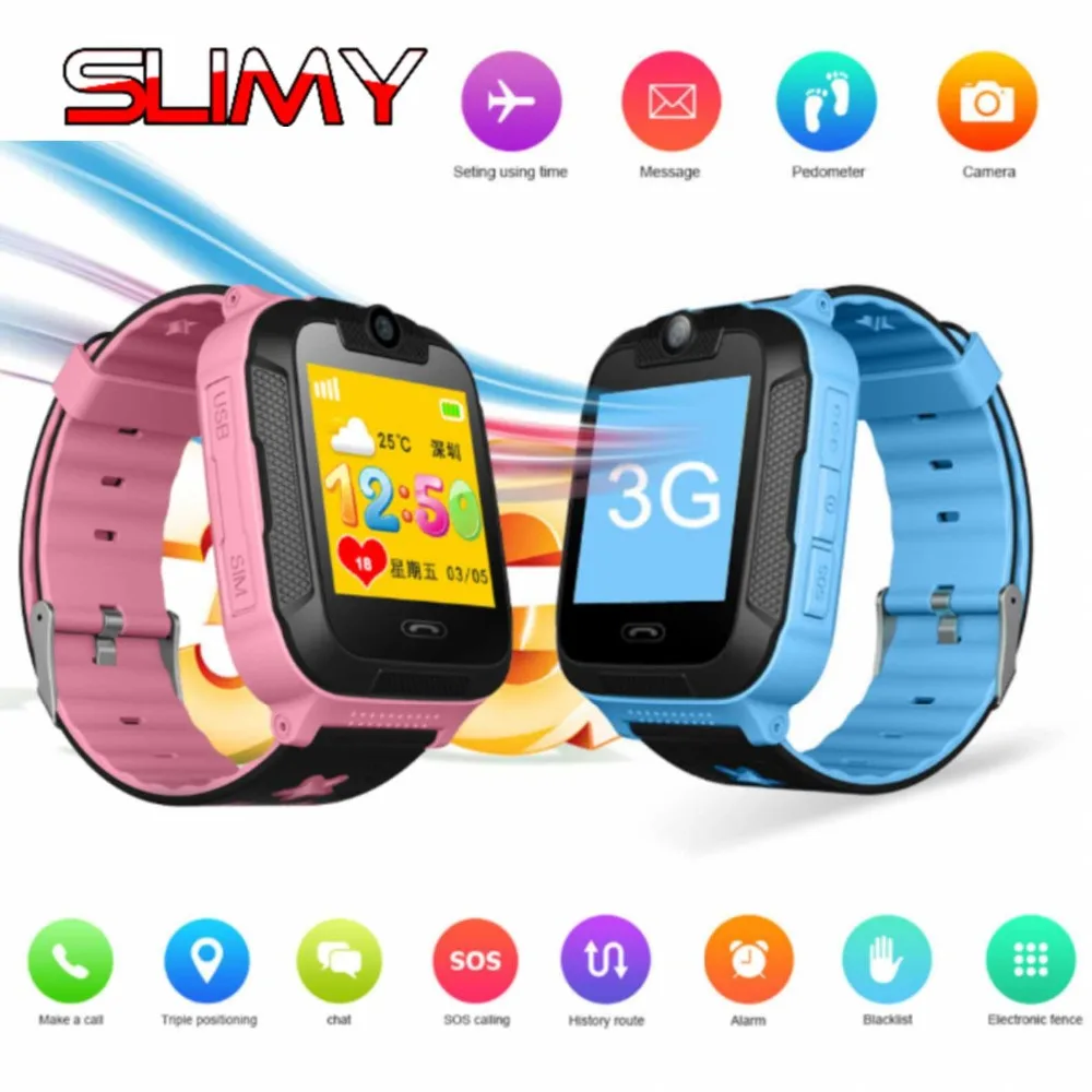 

Slimy Real 3G Smart Watch Kids Baby Smartwatch Phone with GPS WiFi Tracker SOS Call Remote Monitor Camera for IOS Android Phone