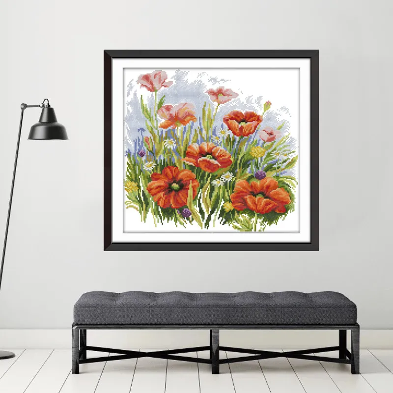 

Blooming flower Cross Stitch Kits Printed patterns canvas Embroidery Needlework set Easy Cross-stitch DMC Child DIY Home Decor