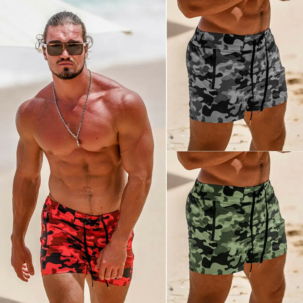 

2019 New Men Sports Training Quick Dry Shorts Jogger Workout Fitness GYM Casual Camo Print Board Shorts Beachwear