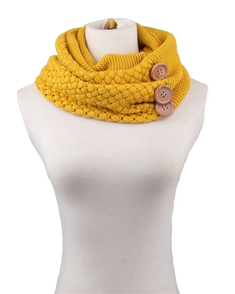 Вязаный шарф бесконечности для женщин, вязаный шарф на шею, на пуговицах, шарфы и шали, Модный зимний плотный теплый шарф YG121