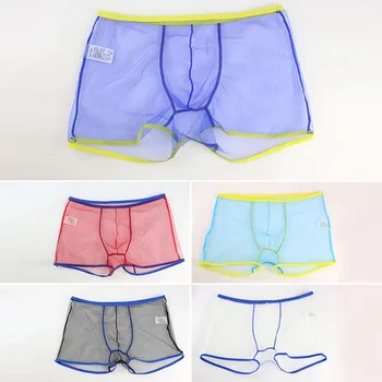 

US Shipping Breathable Transparent Spandex Solid Boxer Sexy Mesh See Through Men Boxers Shorts Underwear Men Panties bokserki