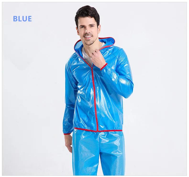 Ультра-тонкий унисекс плащ костюм водонепроницаемый Женский Мужской Открытый Кемпинг Рыбалка дождевик брюки набор уличный дождевой раздельный костюм - Цвет: Синий