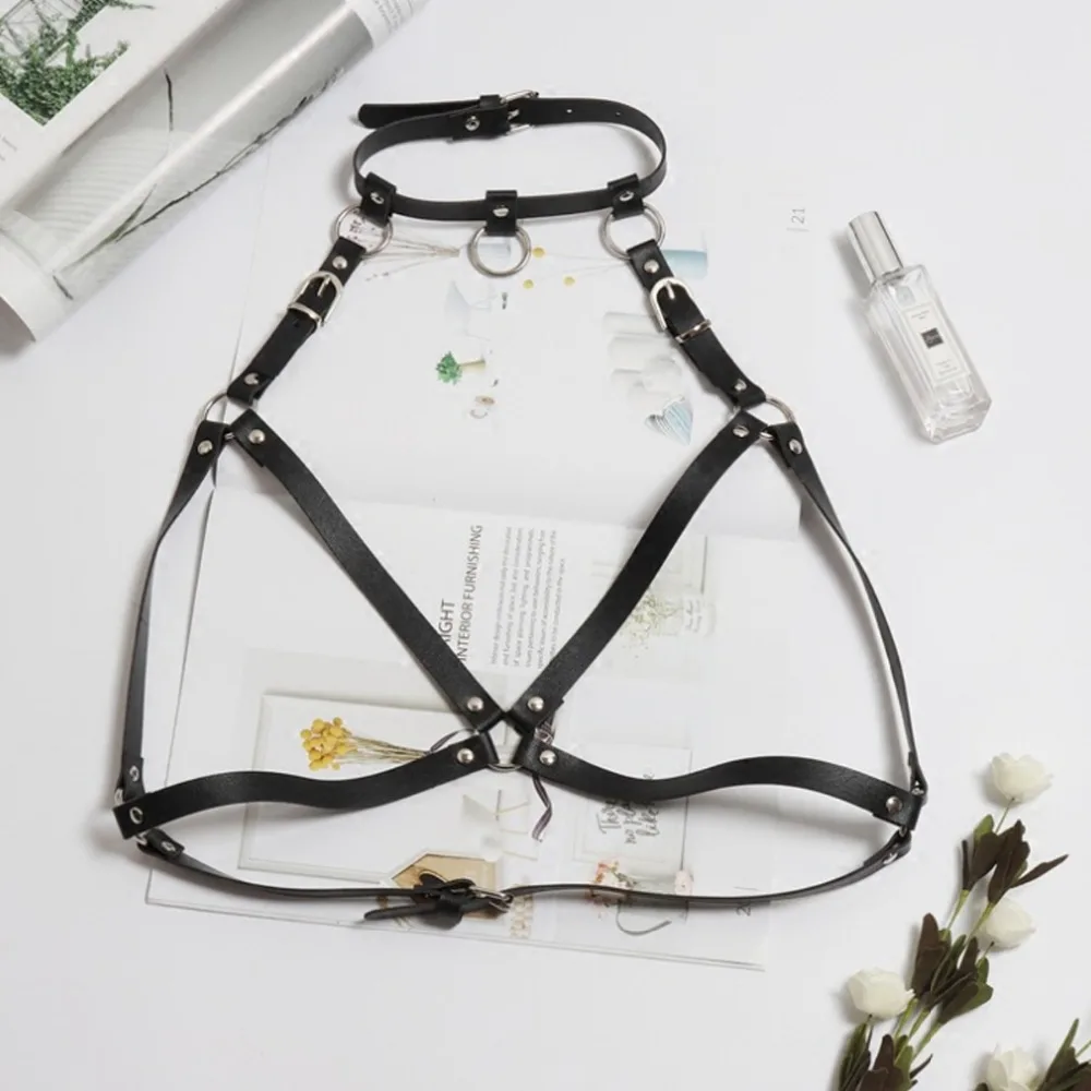 Female Sexy Strap Bra Harness Elastic PU Cupless Cage Belt Bra Chest Bandage Adjustable S-XL Erotic Underwear Lingerie for Women (7)