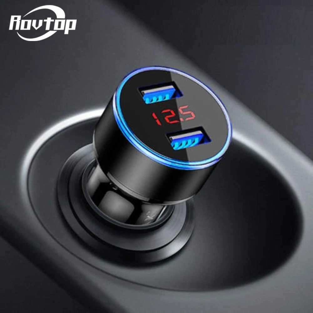 Rovtop двойной Переходник USB для зарядки в машине светодиодный дисплей 5В 3.1A Быстрая