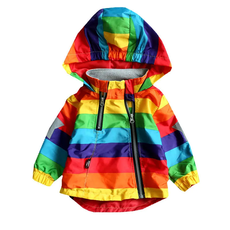 

2019 New Girls Rainbow Coat Cute Boys Hooded Sun Water Proof Children's Jacket for Spring Autumn Kids Clothes Clothing Outwear
