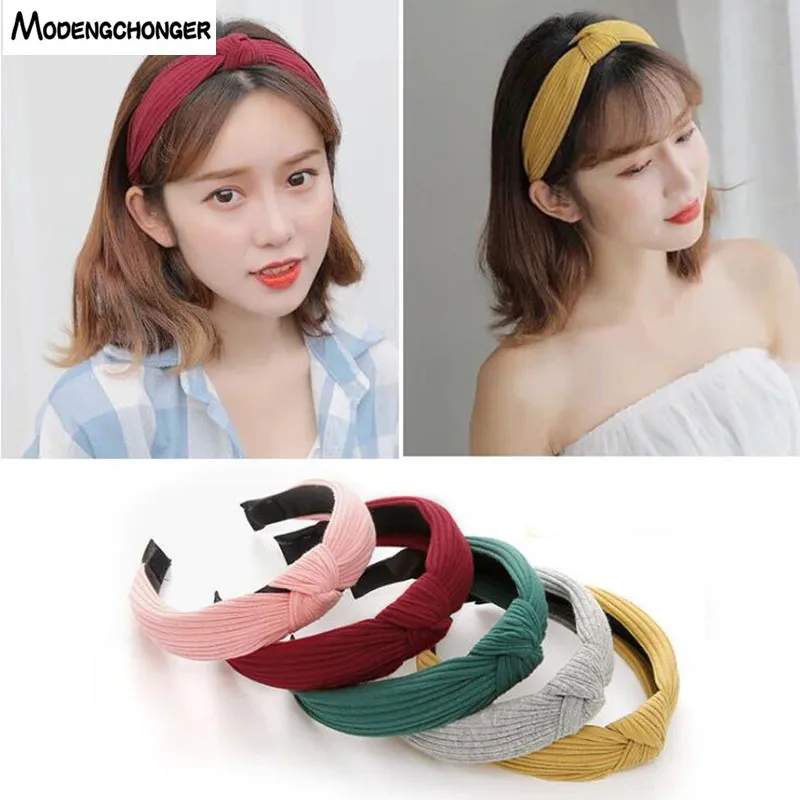 

For Women Girls Hairbands Female Solid Color Hair Band Knitting Twisted Knotted Hair Bezel Headwear Hair Hoop Hair Accessories
