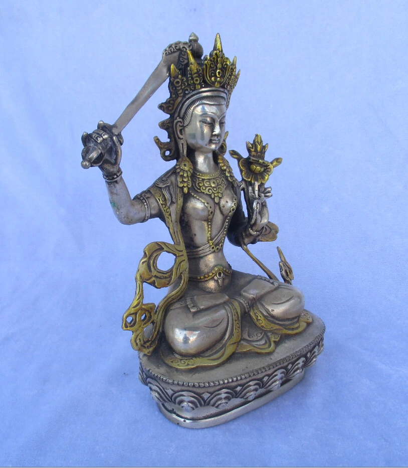 

Rare Old Tibetan silver gilt Buddha statue/High 8inch knife buddha sculpture