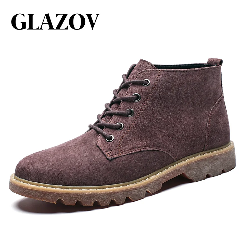 GLAZOV/брендовые Замшевые мужские ботинки; сезон осень-зима; ботильоны; модная обувь; обувь на шнуровке; Мужская обувь высокого качества в винтажном стиле