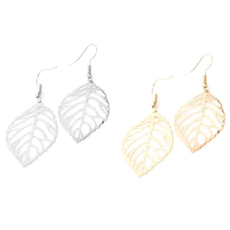 

New Fashion Metal Earrings Silver Gold Color Leaves Simple Design Jewelry For Women Small Gift Free Shipping