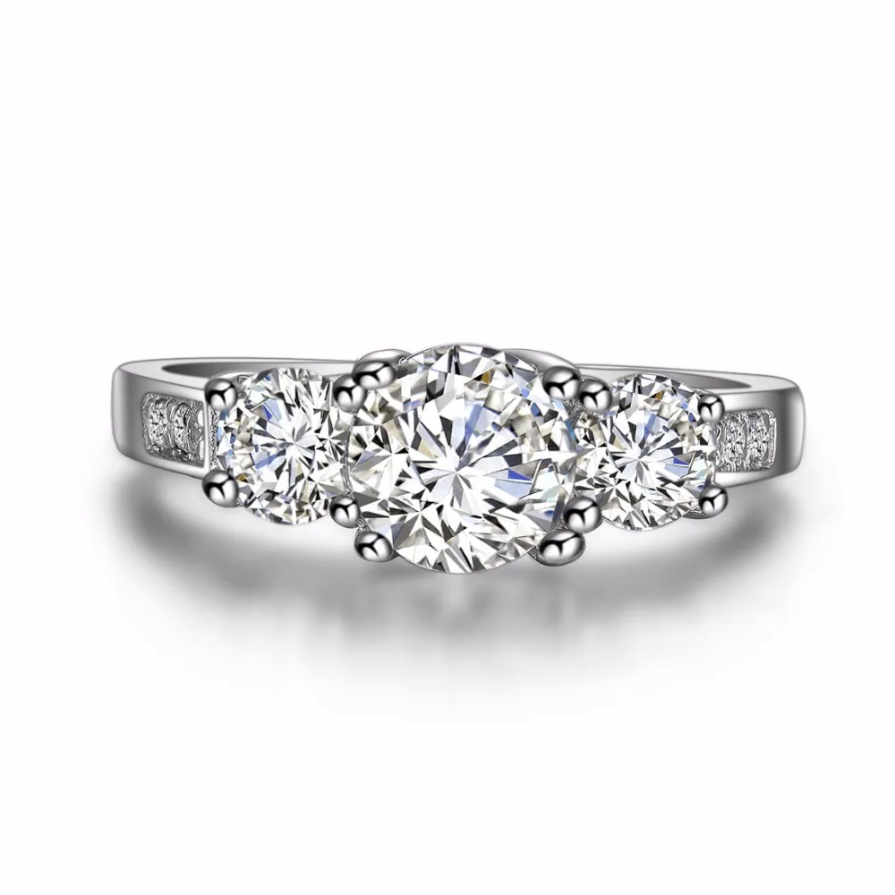 THREEMAN Vintage Jewelry Three Stone Ring 1.7 Carat Synthetic Diamonds Women Engagement Finger