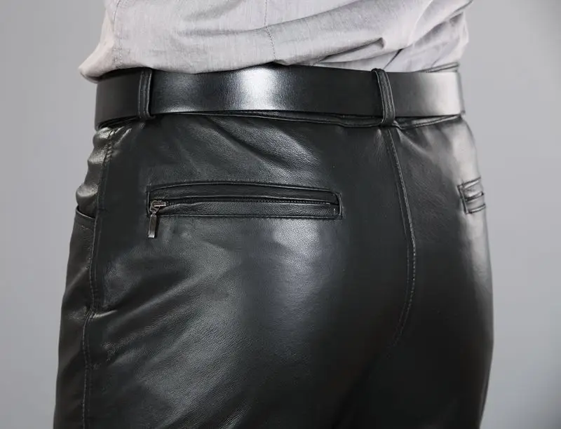 2021 Male Genuine Leather Pants Plus Size Straight Pants Men Sheepskin Pants Zipper Fly Men's Regular Full Length Pants 7XL