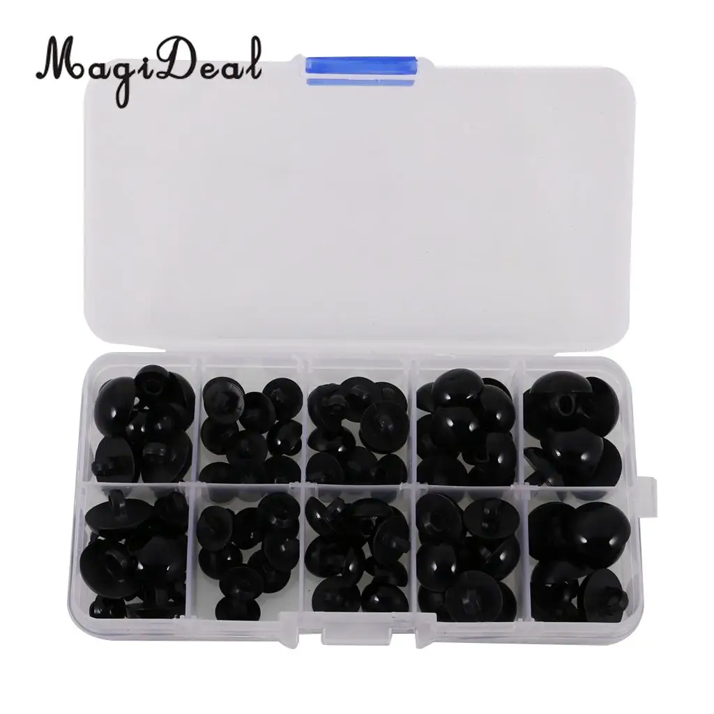 MagiDeal 100Pcs Black Mushroom Sewing Buttons for Clothes Headdress Doll Eyes Nose Card Making Craft Decorative Buttons 9-15mm