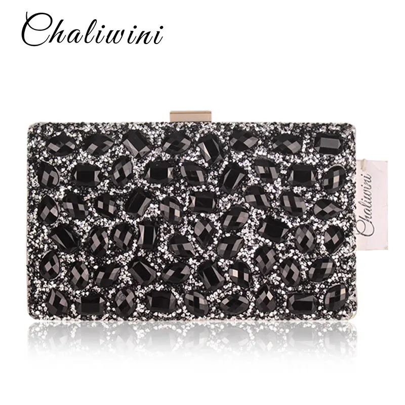 Golden Crystal Women Evening Bag Clutches Diamond Bridal Wedding Box Clutch Ladies Metal Hardcase Party Shoulder Handbags Purses