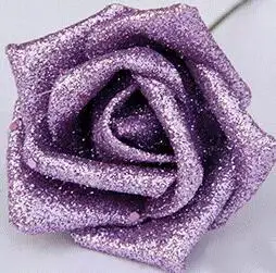 100 шт Искусственный Поролоновый цветок розы поддельные розы с маленьким стеблем и блестящий порошок для свадебного букета центральные части 11 цветов - Цвет: Фиолетовый