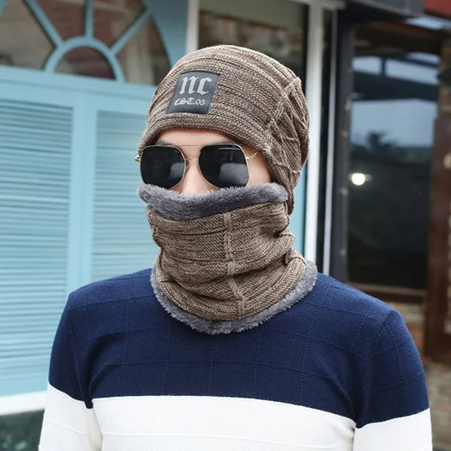 Balaclava Knitted hat with Neck Warmer Fleece Lined Thick Slouchy