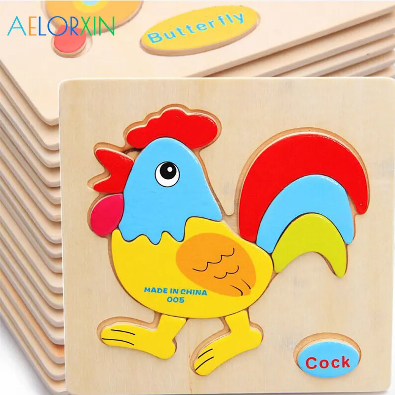 

1Pcs Colorful Kid Wooden Animals Cartoon Picture Puzzle Kids Baby Educational Toys Train Children Newborn Early Development