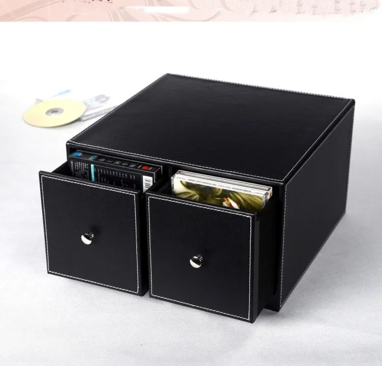 Горизонтальный домашний офис 2 ящика кожаный стол CD/DVD Контейнер для мелочей Коробка Для Хранения Чехол Органайзер держатель черный 226A