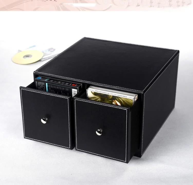 

horizontal home office 2-drawer leather desk CD/DVD sundries container storage box case organizer holder black 226A