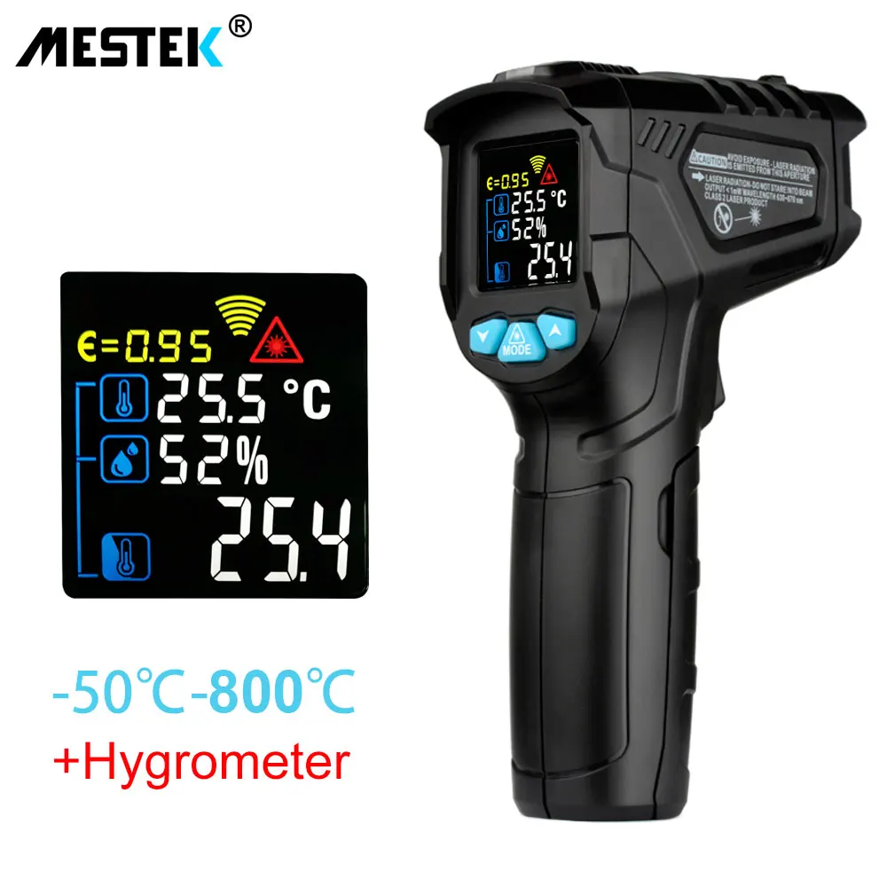 MESTEK 800C цифровой инфракрасный термометр лазерный температурный пистолет цветной ЖК-дисплей с сигнализацией температуры окружающей среды измеритель влажности - Цвет: IR01D