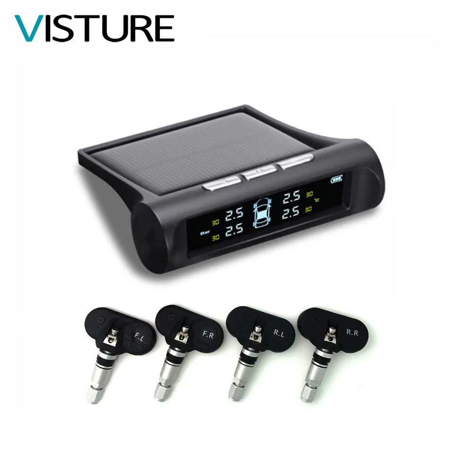 2017 New Solar TPMS Tire Pressure Alarm Monitor System Wireless 4 Internal External Sensor Car Temperature