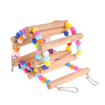 

Natural Wood Birds Pets Parrots Ladders Climbing Toy Hanging Colorful Balls Toy