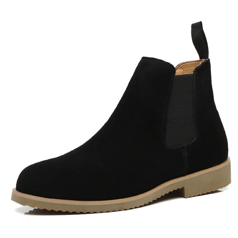 Misalwa/мужские ботинки «Челси»; простые мужские ботинки из коровьей замши с острым носком; повседневные универсальные зимние ботинки; цвет песочный, хаки; Размеры 37-44 - Цвет: Black