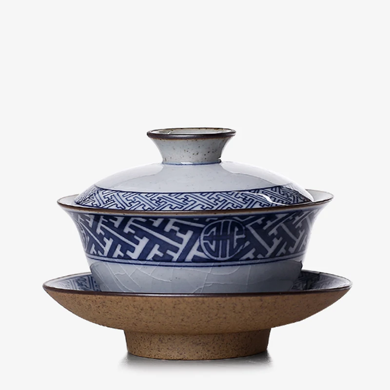 Синий и белый винтажный чайник Gaiwan в японском стиле грубая керамика стандартная