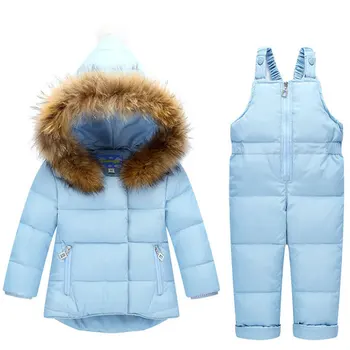 

Children's Clothes Windproof Russia Warm Thick Down Hooded Coats Outerwear Kids Baby Girl Boys Jackets Snowsuit Coat+Bid Pant