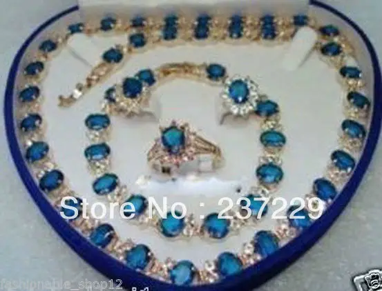 

Wholesale price FREE SHIPPING ^^^^Blue Stone Set Necklace Bracelet Earrings Ring