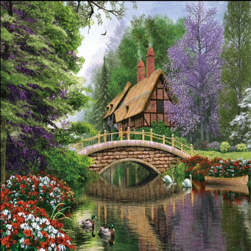 

Diy Diamond Painting Cross Stitch Farmhouse In Spring Mountains Needlework Diamond Embroidery Full Round Mosaic Decoration Resin